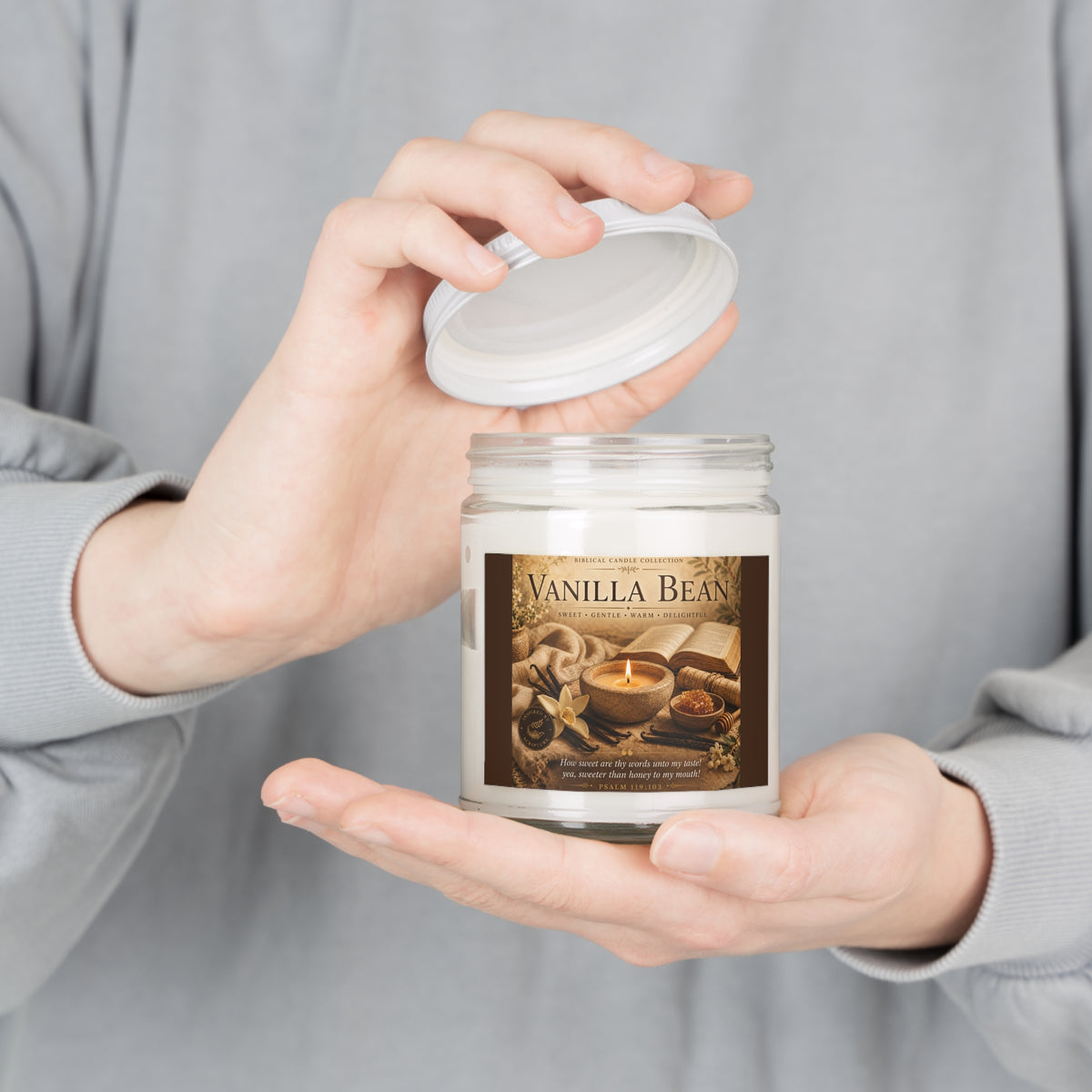 Vanilla Bean Scented Soy Candle — 9oz Jar with White Lid