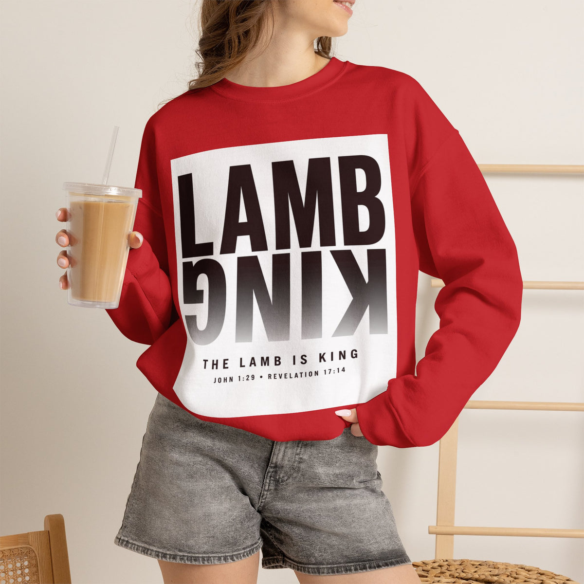 Lamb King Crewneck Sweatshirt — "The Lamb Is King" Christian Graphic Pullover