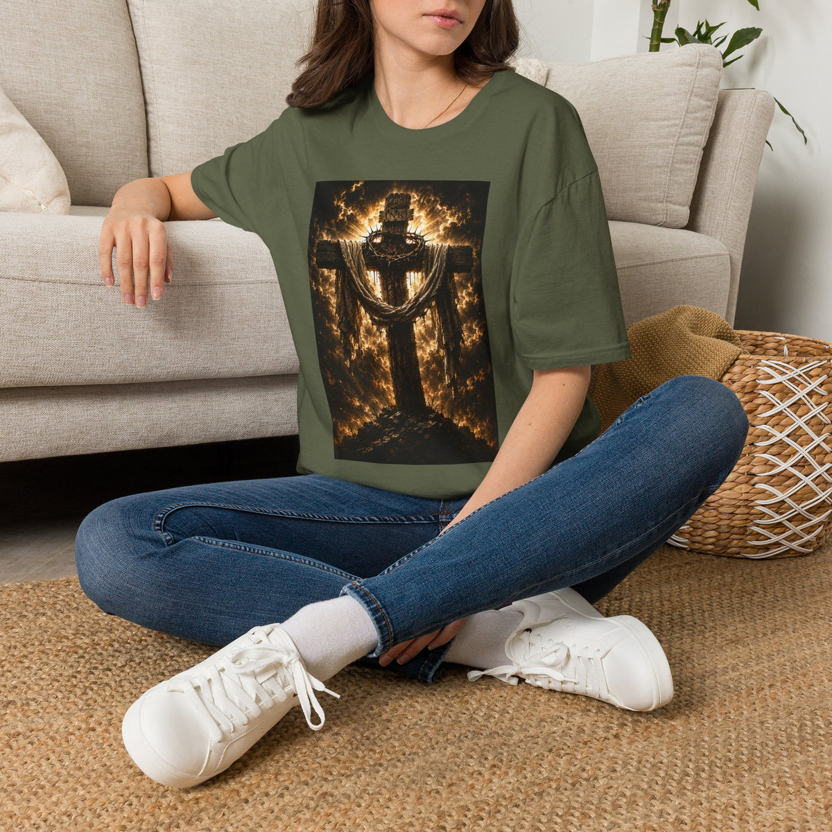 Fiery Cross Christian T-Shirt — Glowing Resurrection Design