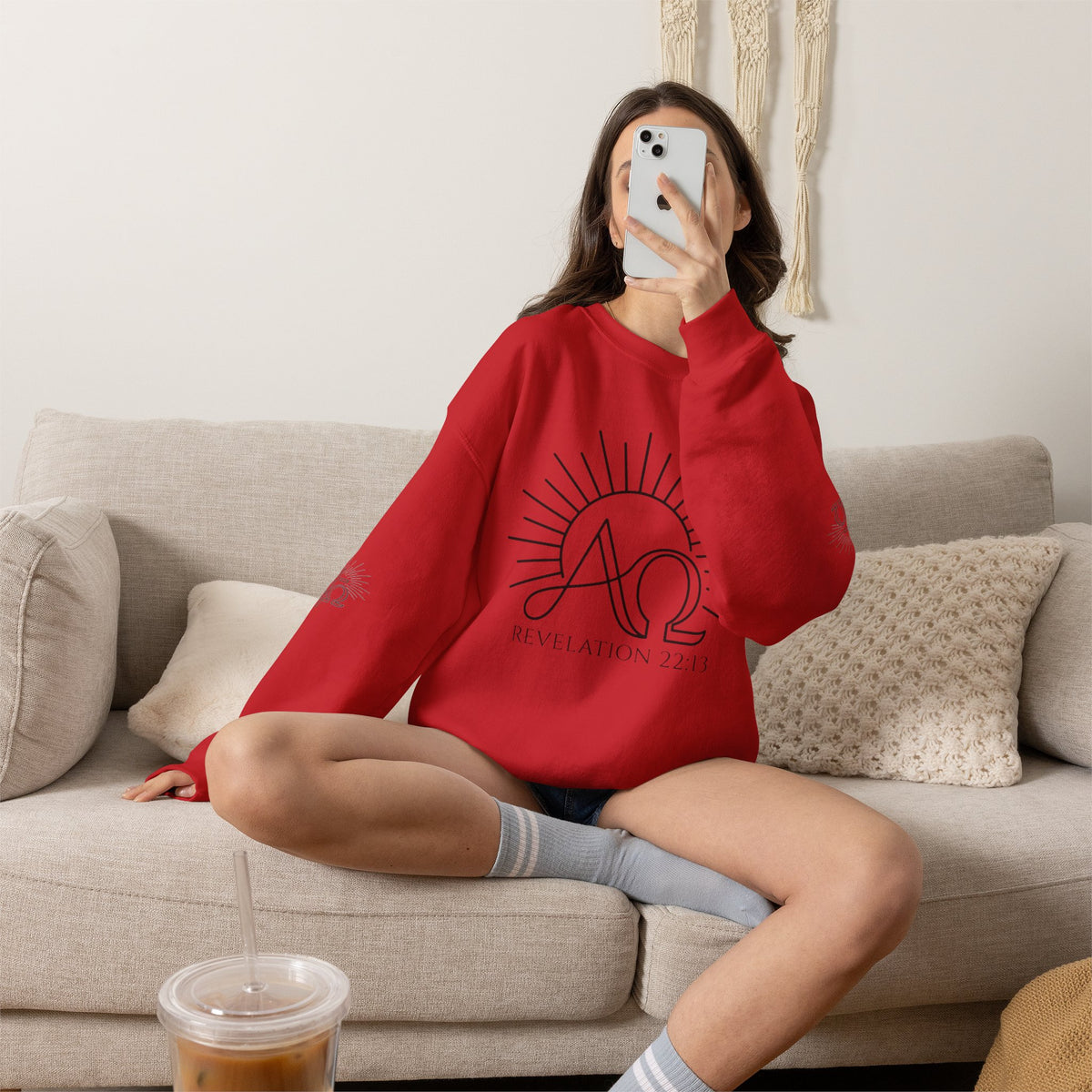 Alpha & Omega Crewneck Sweatshirt — Revelation 22:13 Christian Graphic Pullover